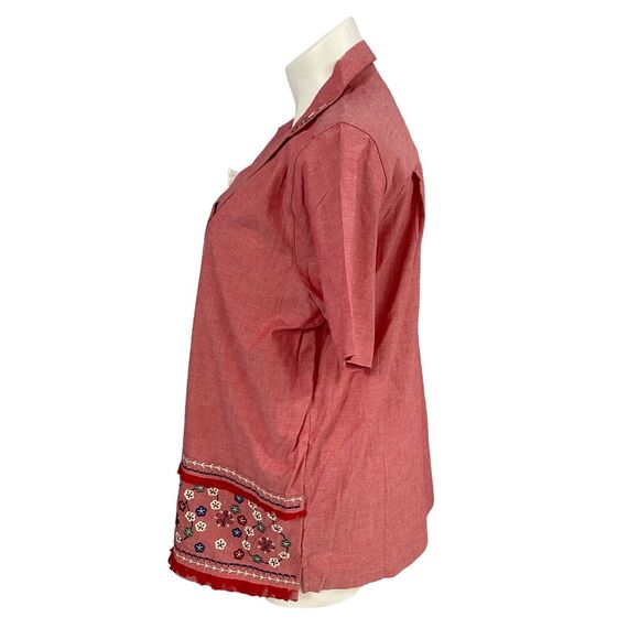 Bobbie Brooks Shirt Womens Size 20W Red 2X Embroidered Floral Work Office Casual - Picture 11 of 16